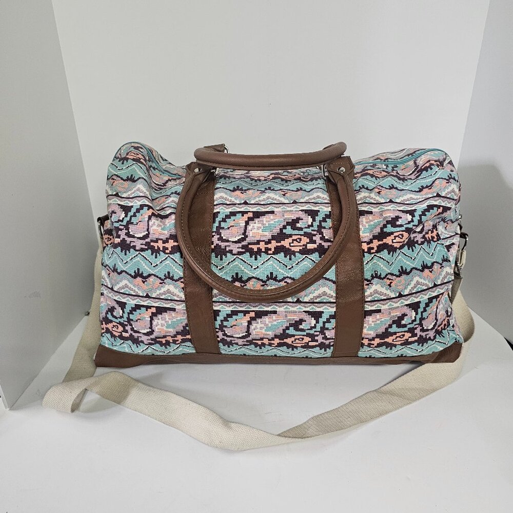 Unbranded Bag Travel Weekender Crossbody Tote Aztec Blue Brown